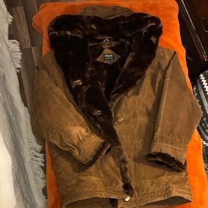 Gorgeous Vintage Pelle Brown Leather Jacket With Faux Fur Lining